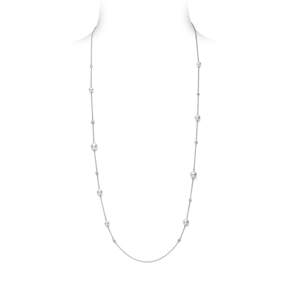 Mikimoto Akoya Pearl and Diamond Station Necklace
