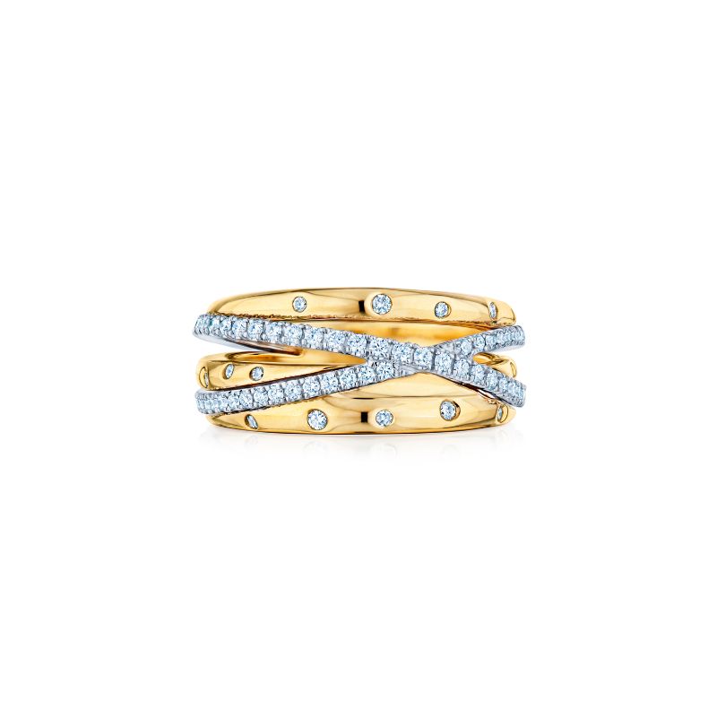 18 Karat Yellow Gold And Diamond Crossover Band