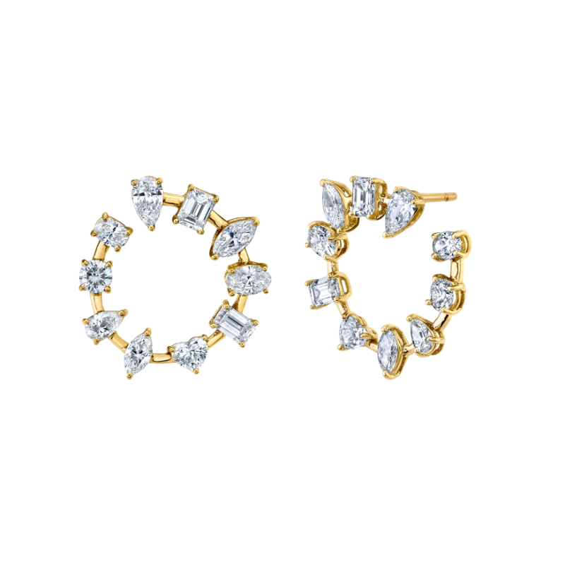 Norman Silverman Fancy Shape Open Face Hoop Earrings