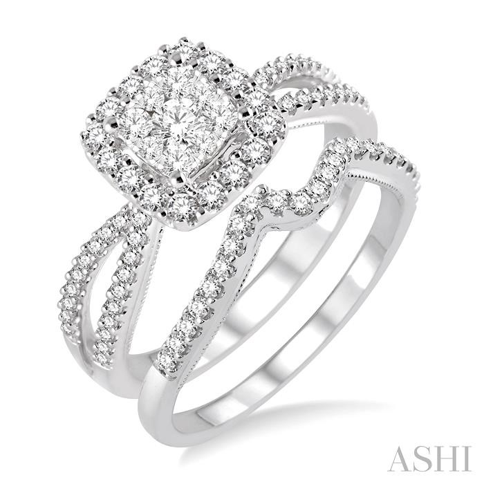 Cushion Shape Halo Lovebright Diamond Wedding Set