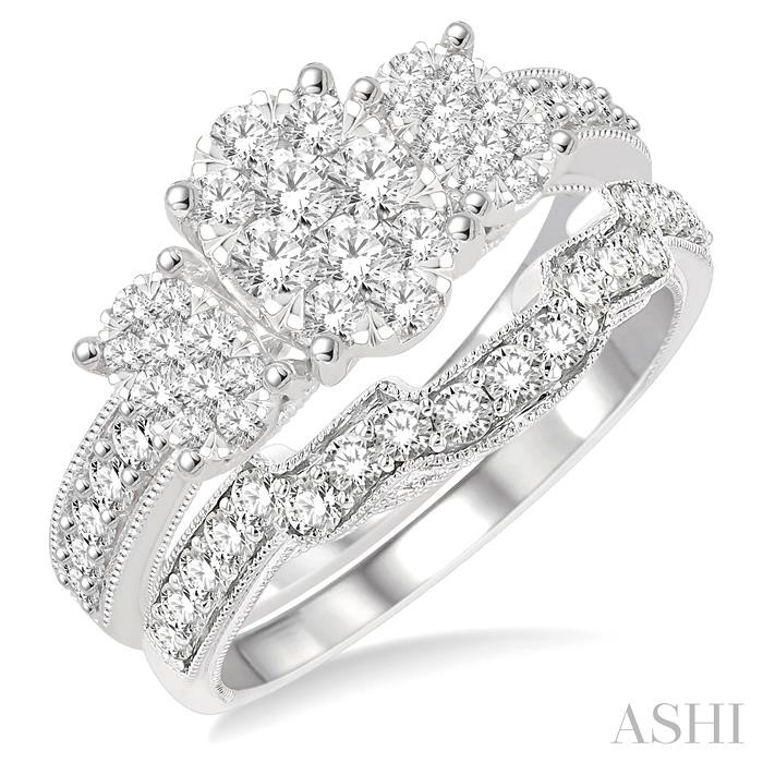 OVAL SHAPE PAST PRESENT & FUTURE LOVEBRIGHT DIAMOND WEDDING SET