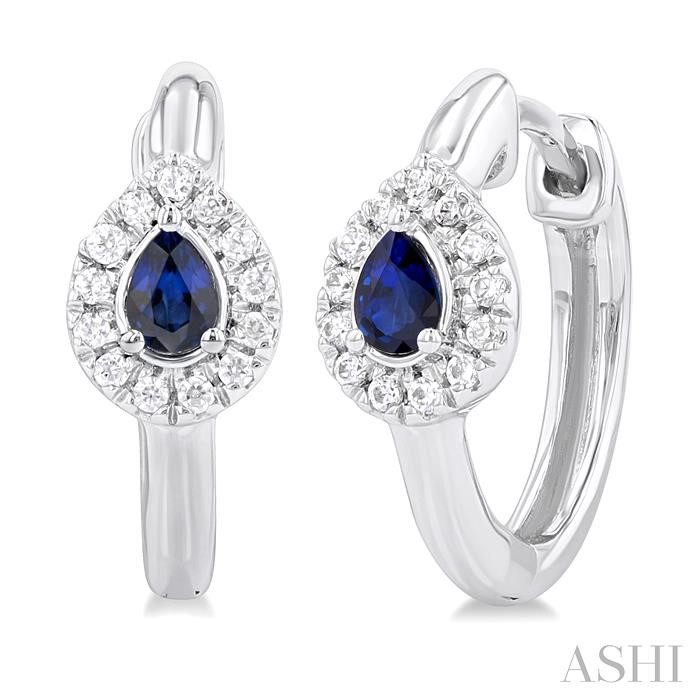 Pear Shape Gemstone & Petite Halo Diamond Huggie Fashion Earrings