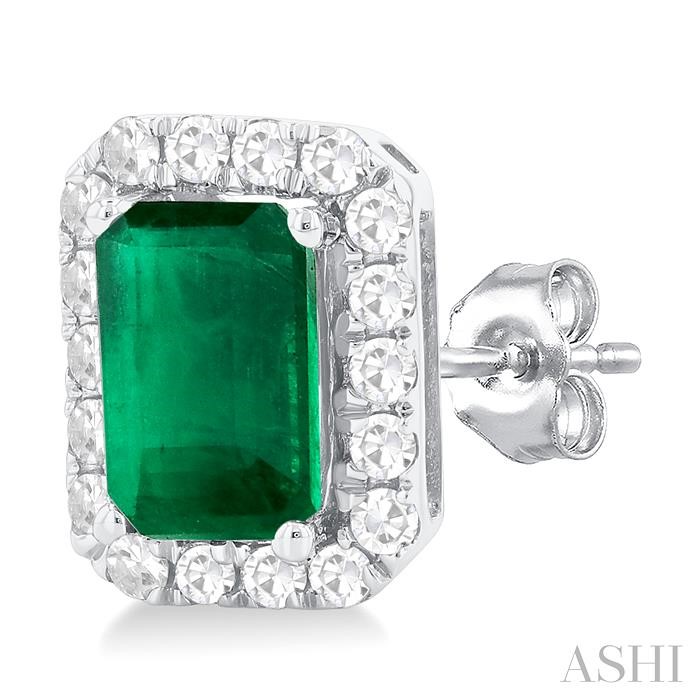 Emerald Shape Gemstone & Halo Diamond Earrings