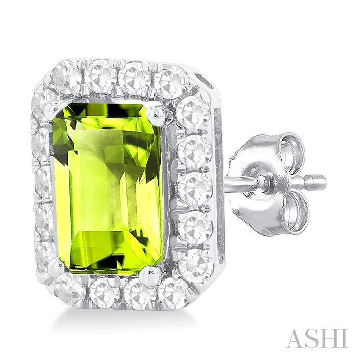 Emerald Shape Gemstone & Halo Diamond Earrings