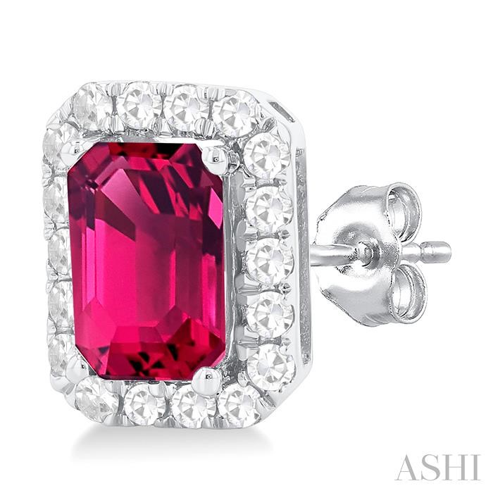 Emerald Shape Gemstone & Halo Diamond Earrings