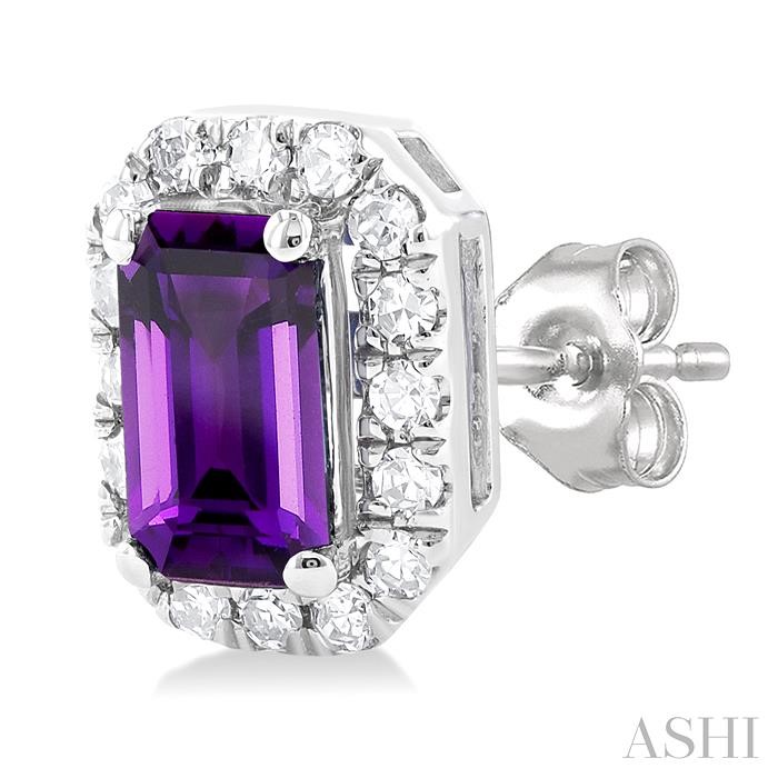 Emerald Shape Gemstone & Halo Diamond Earrings