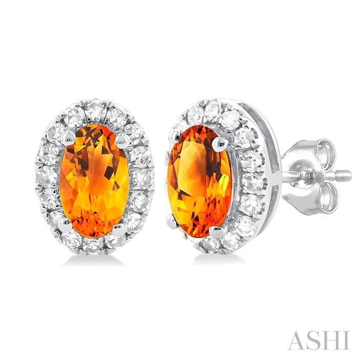 Oval Shape Gemstone & Halo Diamond Earrings