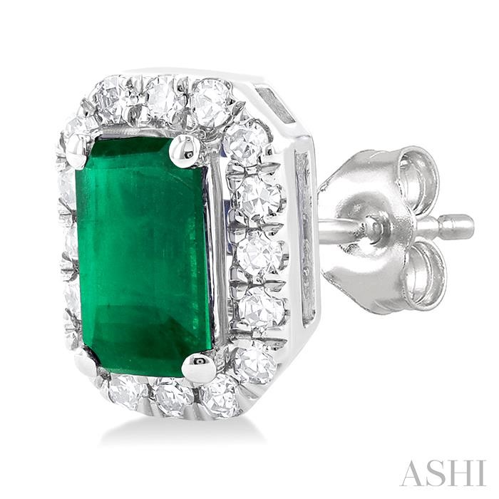 Emerald Shape Gemstone & Halo Diamond Earrings