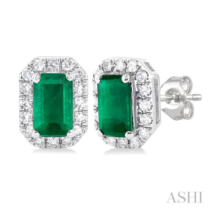 Emerald Shape Gemstone & Halo Diamond Earrings