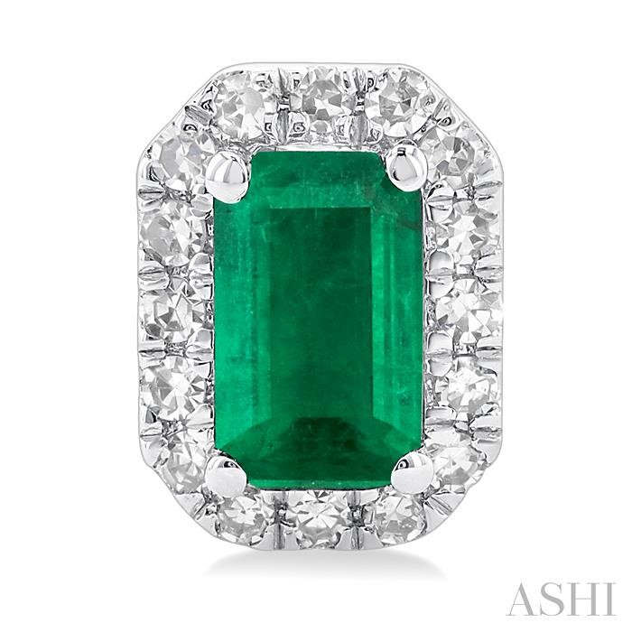 Emerald Shape Gemstone & Halo Diamond Earrings