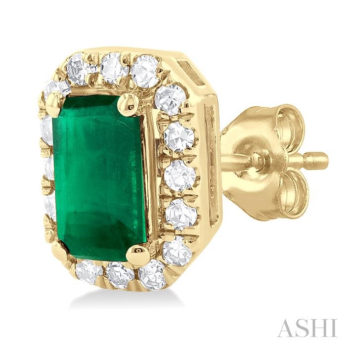Emerald Shape Gemstone & Halo Diamond Earrings