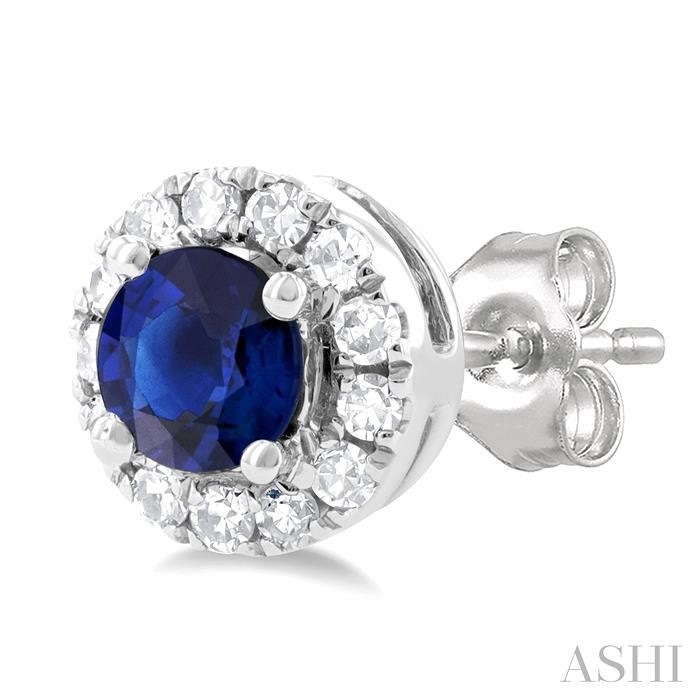 Round Shape Gemstone & Halo Diamond Earrings