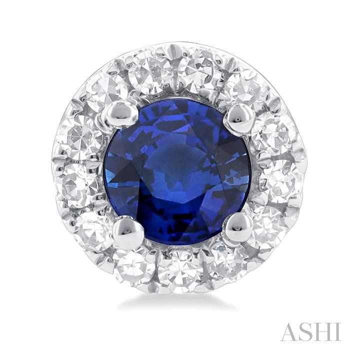 Round Shape Gemstone & Halo Diamond Earrings