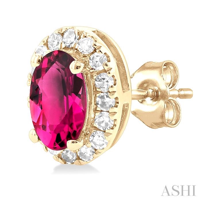 Oval Shape Gemstone & Halo Diamond Earrings