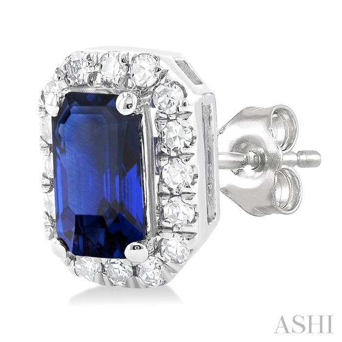 Emerald Shape Gemstone & Halo Diamond Earrings