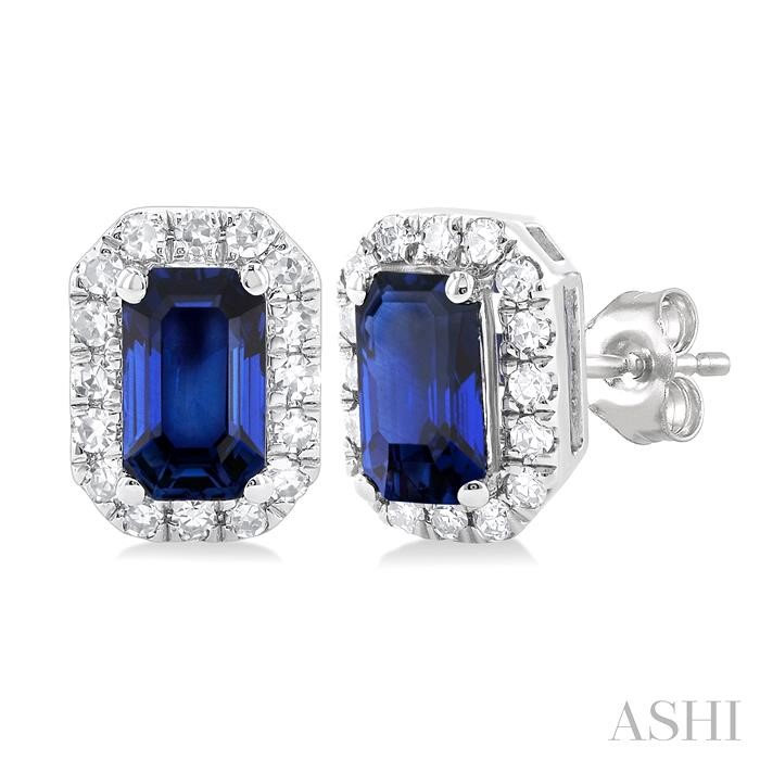 Emerald Shape Gemstone & Halo Diamond Earrings