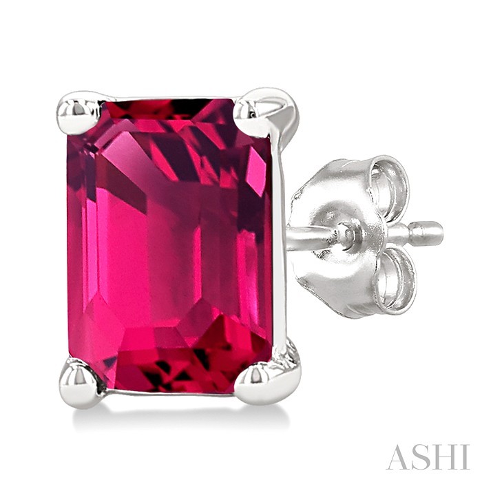 Emerald Shape Gemstone Stud Earrings