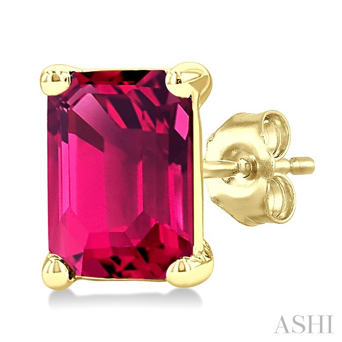 Emerald Shape Gemstone Stud Earrings