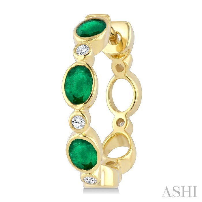 Oval Shape Bezel Gemstone & Diamond Fashion Hoop Earrings