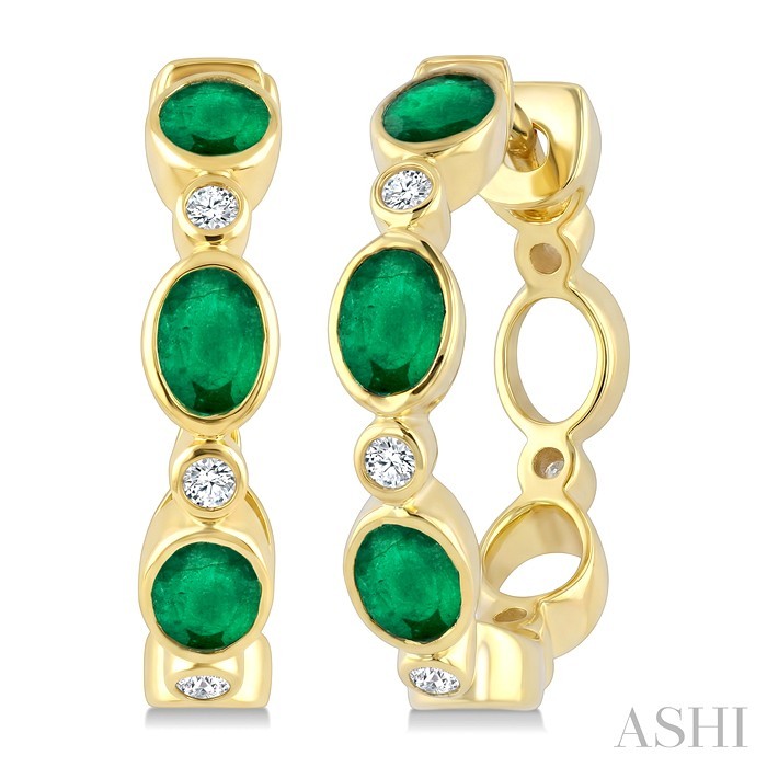 Oval Shape Bezel Gemstone & Diamond Fashion Hoop Earrings