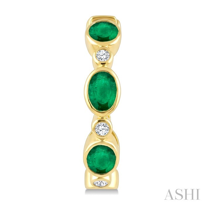 Oval Shape Bezel Gemstone & Diamond Fashion Hoop Earrings