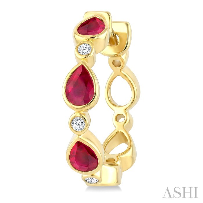 Pear Shape Bezel Gemstone & Diamond Fashion Hoop Earrings