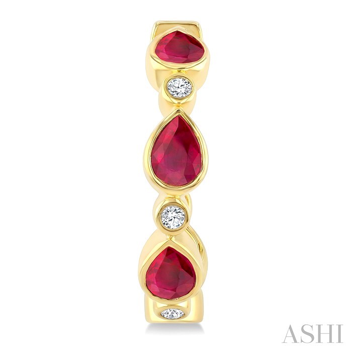 Pear Shape Bezel Gemstone & Diamond Fashion Hoop Earrings