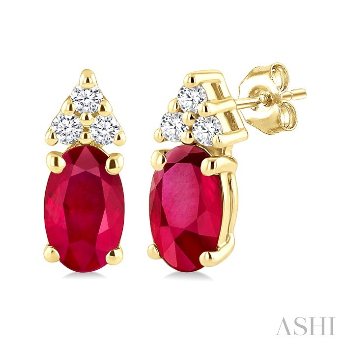 Oval Shape Gemstone & Diamond Earrings