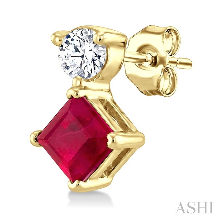 Princess Shape Gemstone & Petite Diamond Earrings