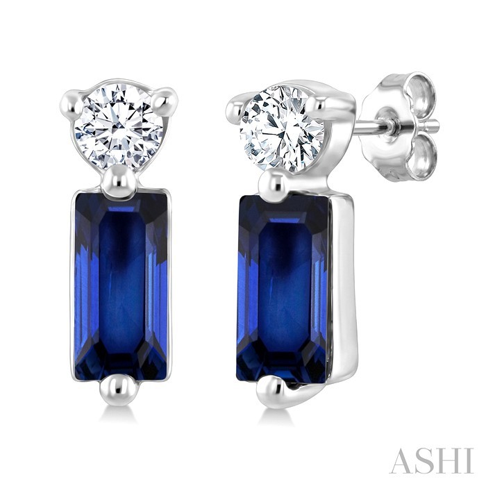Emerald Shape Gemstone & Petite Diamond Earrings