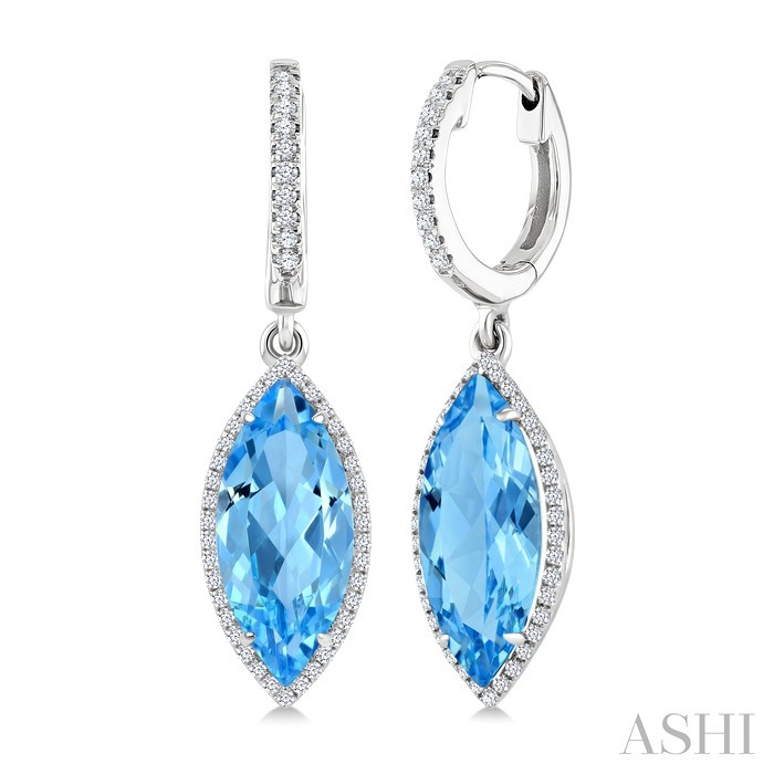Marquise Shape Gemstone & Halo Diamond Earrings