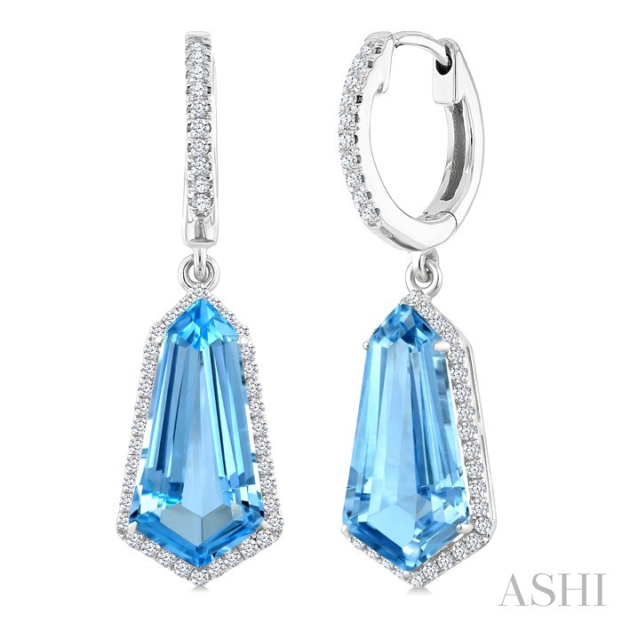Shield Shape Gemstone & Halo Diamond Earrings