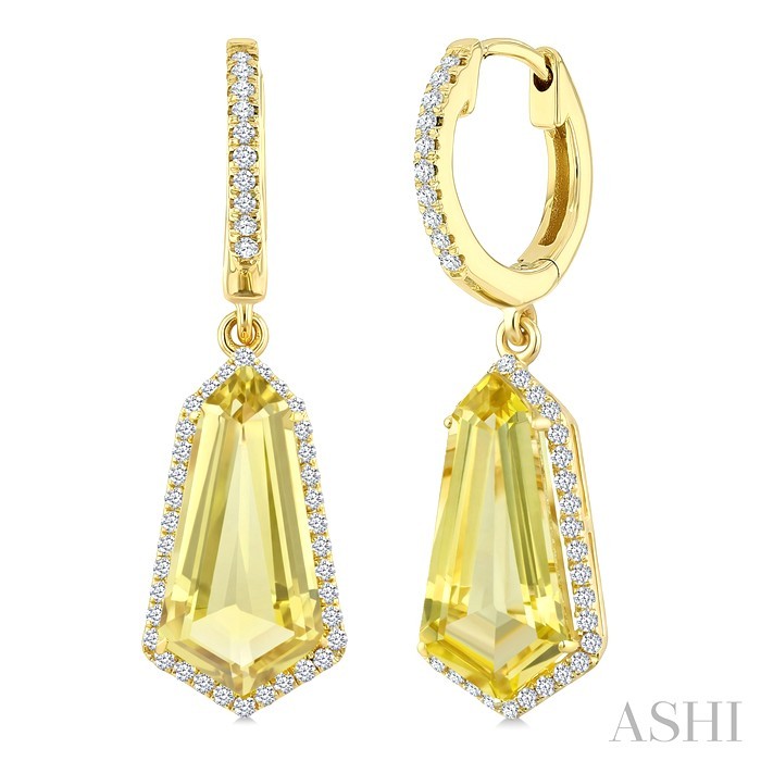 Evoque Gemstone Shield Shape & Halo Diamond Earrings