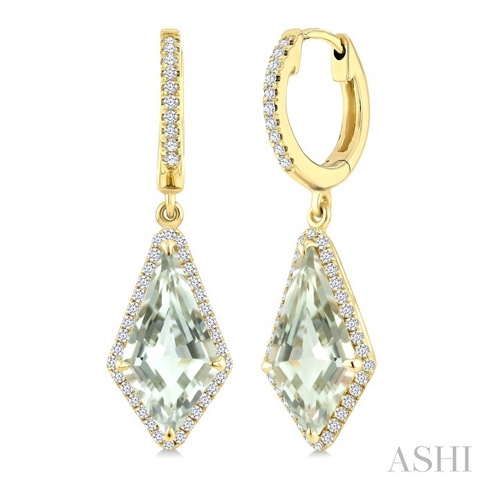 Kite Shape Gemstone & Halo Diamond Earrings