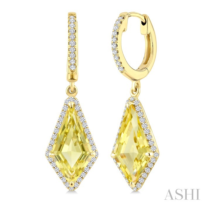 Kite Shape Gemstone & Halo Diamond Earrings