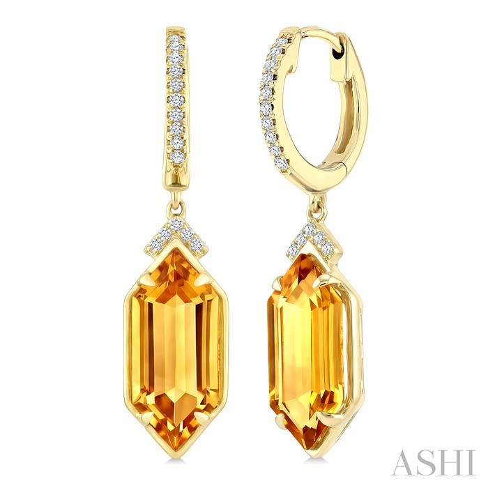 Hexagon Shape Gemstone & Diamond Earrings