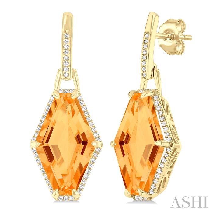 Hexagon Shape Gemstone & Halo Diamond Earrings