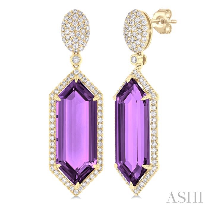 Evoque Gemstone Hexagon Shape & Halo Diamond Earrings