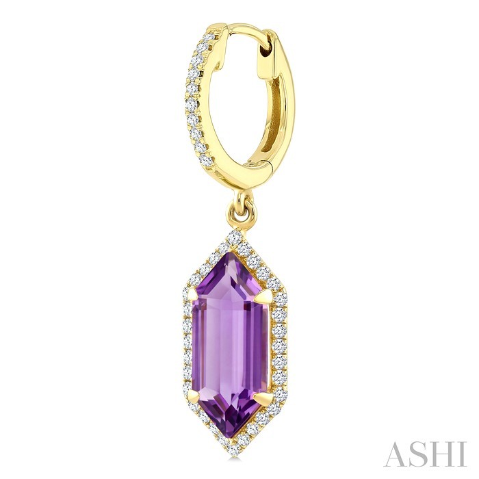 Hexagon Shape Gemstone & Halo Diamond Earrings
