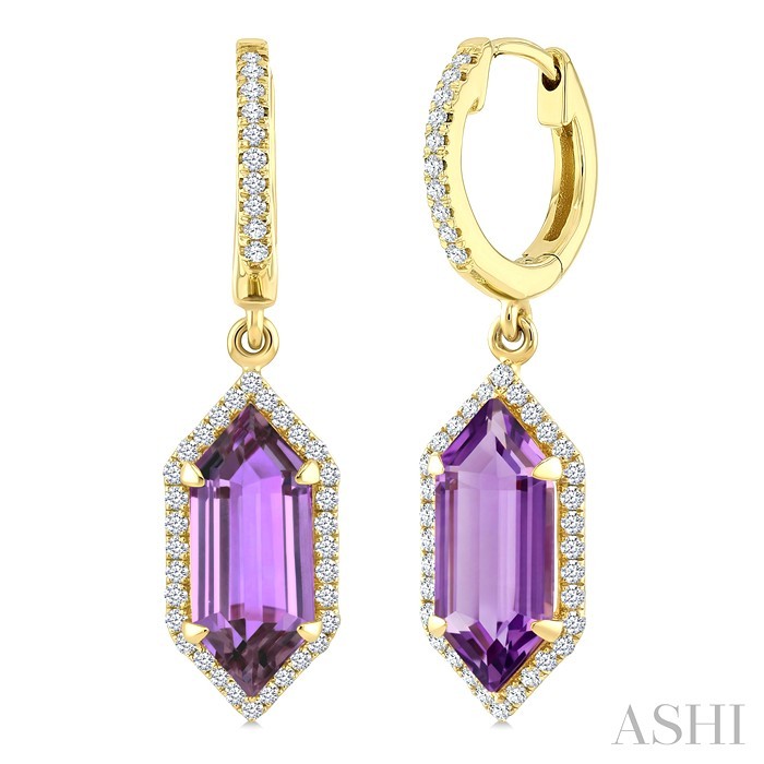 Hexagon Shape Gemstone & Halo Diamond Earrings
