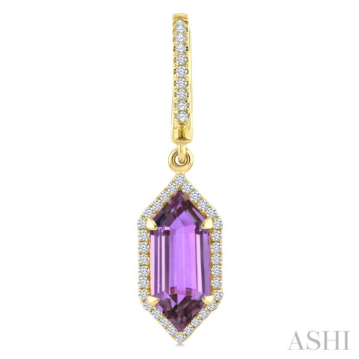 Hexagon Shape Gemstone & Halo Diamond Earrings