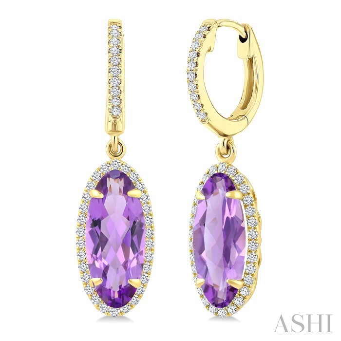 Oval Shape Gemstone & Halo Diamond Earrings