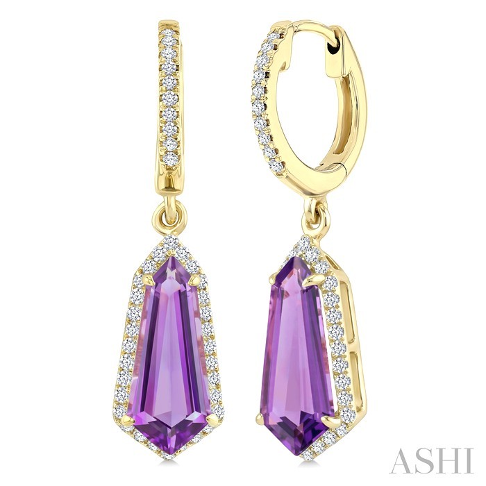 Shield Shape Gemstone & Halo Diamond Earrings