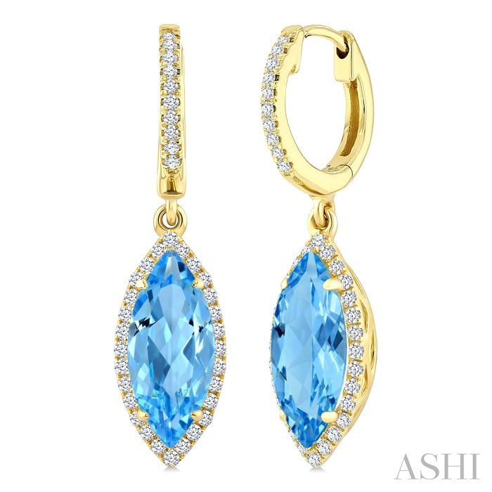 Marquise Shape Gemstone & Halo Diamond Earrings