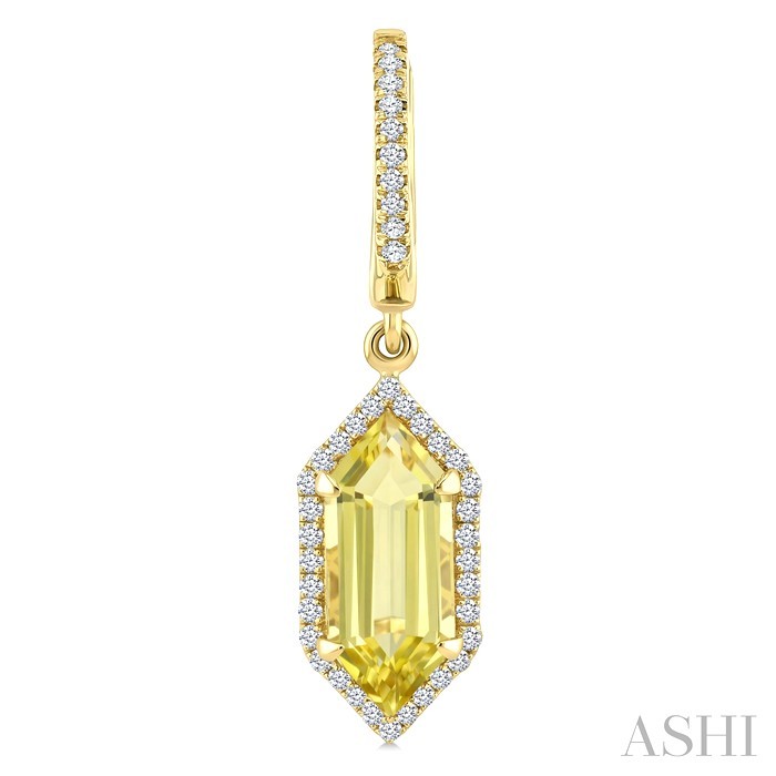 Evoque Gemstone Hexagon Shape & Halo Diamond Earrings