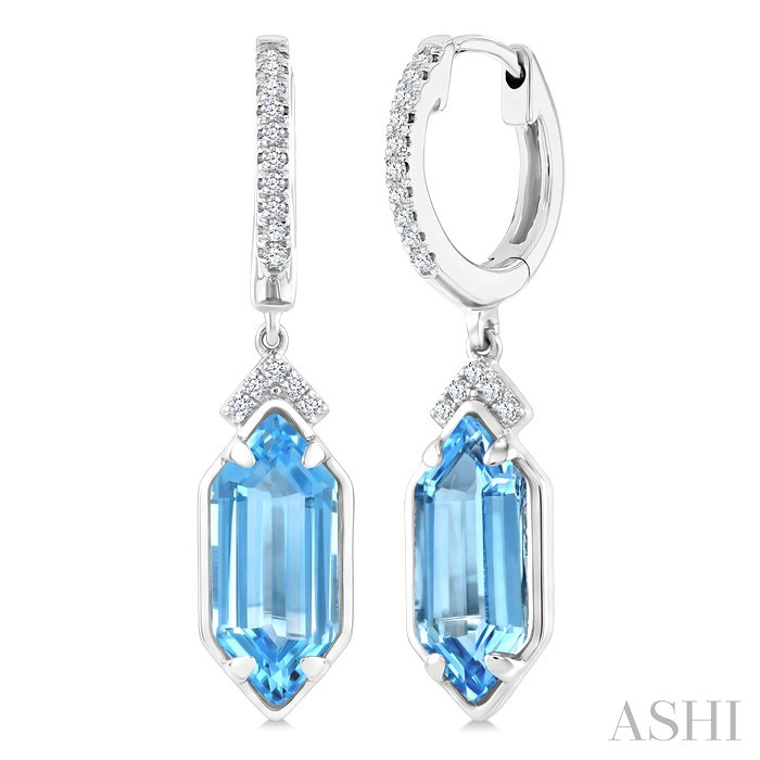 Hexagon Shape Gemstone &  Diamond Earrings