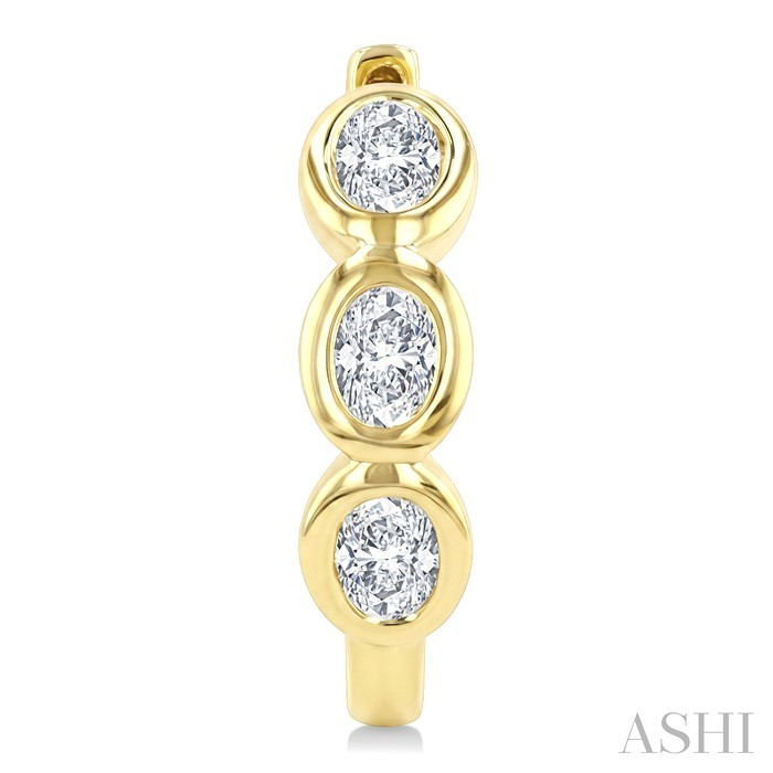 Oval Shape Bezel Diamond Huggie Earrings
