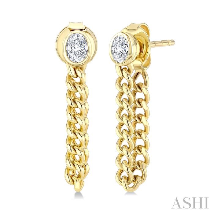 Oval Shape Curb Bezel Diamond Fashion Earrings