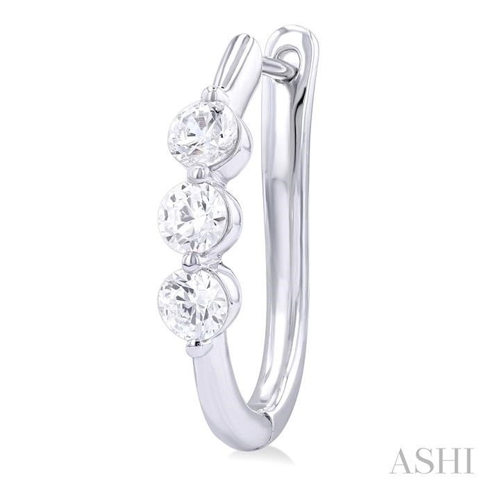 3 Stone Diamond Hoop Earrings