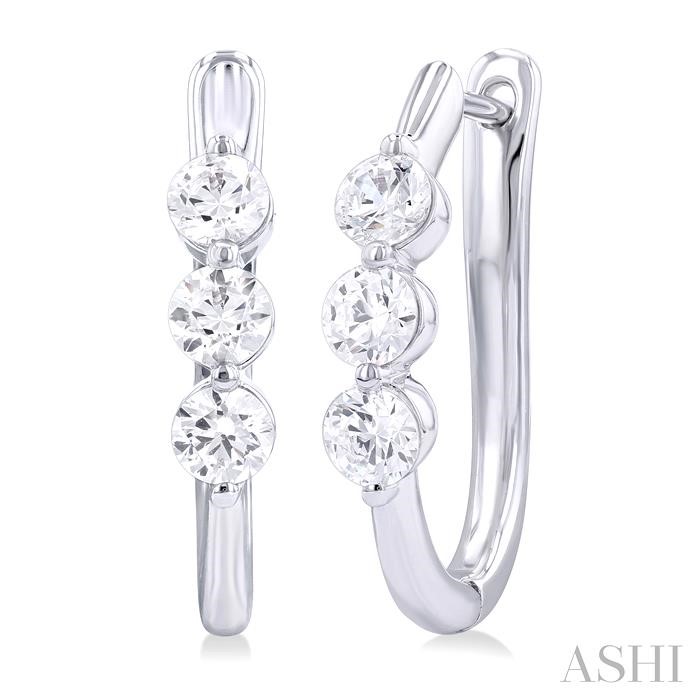 3 Stone Diamond Hoop Earrings